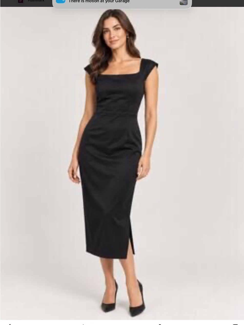 Milly Black Square-Neck Midi Dress with Cap Sleeves